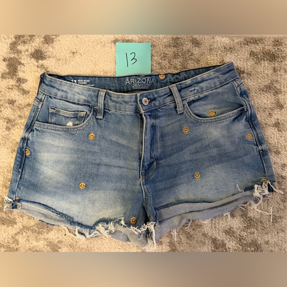 Arizona Jean Company Women's Light Blue Denim Shorts with Smiley Accents